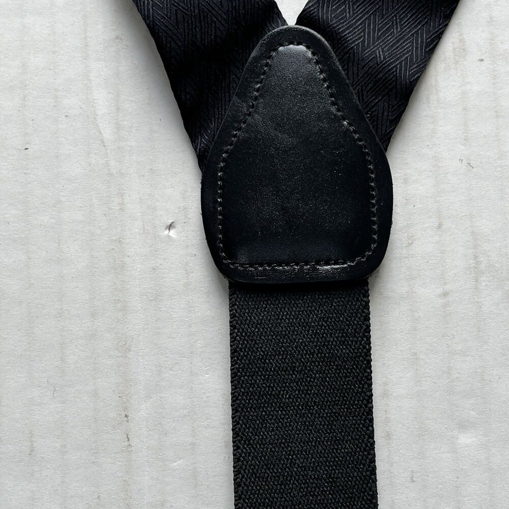 Mens MADE In ENGLAND Black 100% Silk Button Suspenders w/ Leather Loops Y-Back - Picture 3 of 8